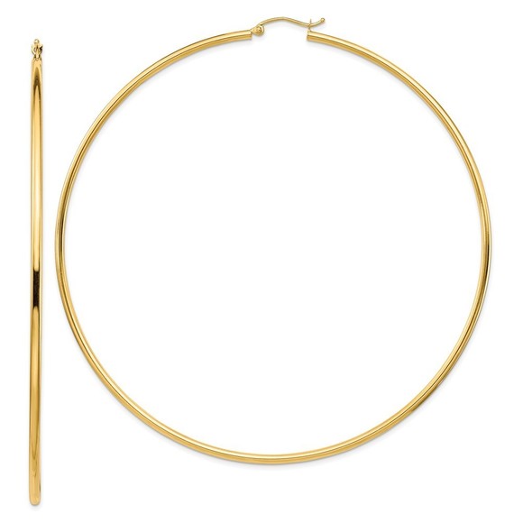 14k Yellow Gold 2x90mm Lightweight Round Tube Hoop Earring 90.5 L x 90.5 mm W